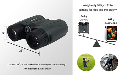 Wide View Angle FOV 15.8°, 5x25 Binoculars for Astro, Sports, Birding and Hunting