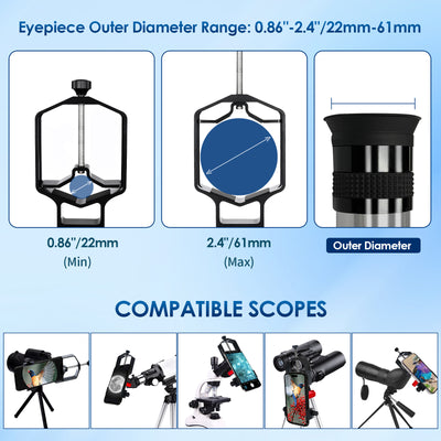 tridaptor 3-Axis Smartphone Adapter for Phone Scope Digiscoping, eyepieces (0.86in ~ 2.4in) - The best gift for you and your loved ones 🎁