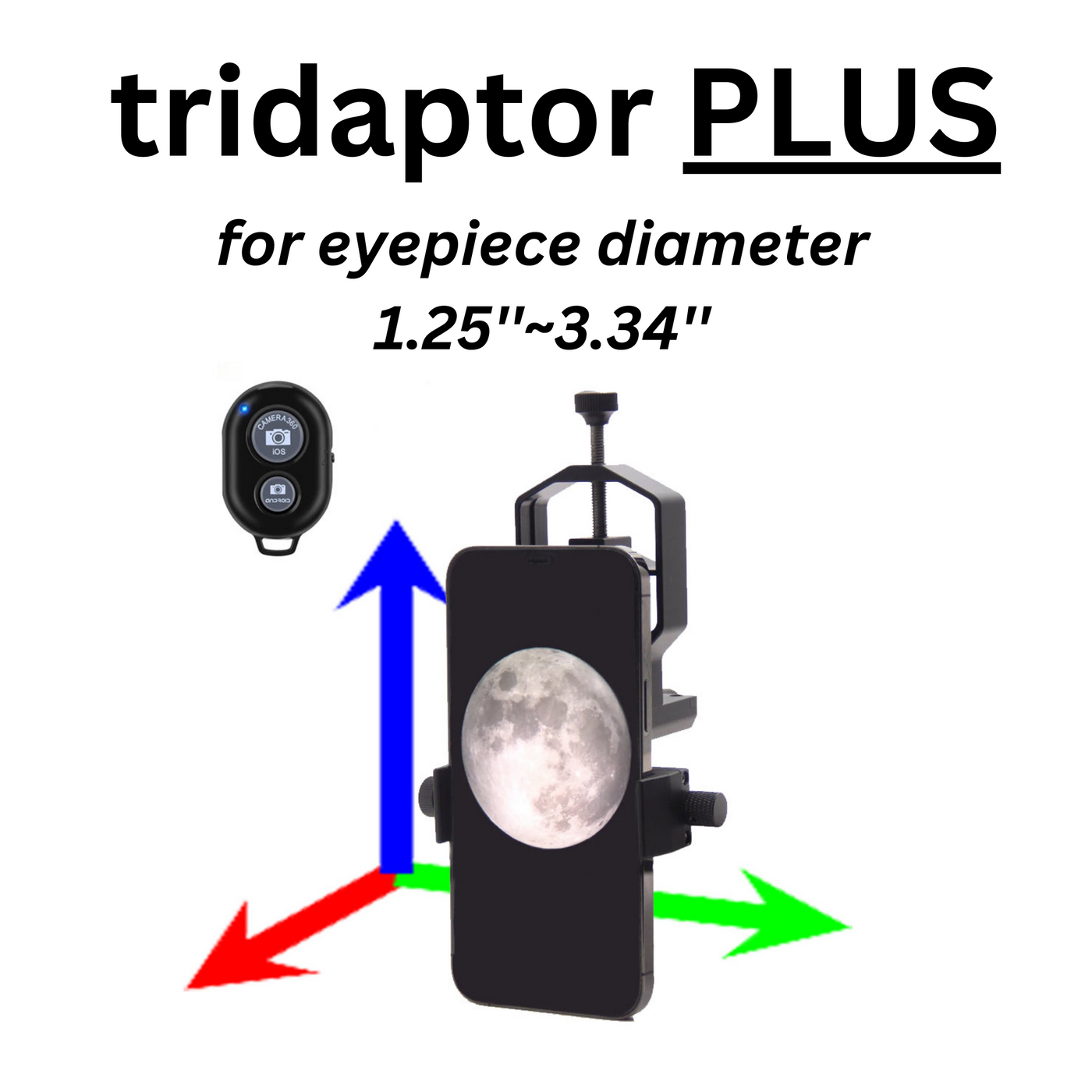 TRIDAPTOR Universal Phone Scope Adapter - 3-Axis Metal Mount For Telescopes & Spotting Scopes